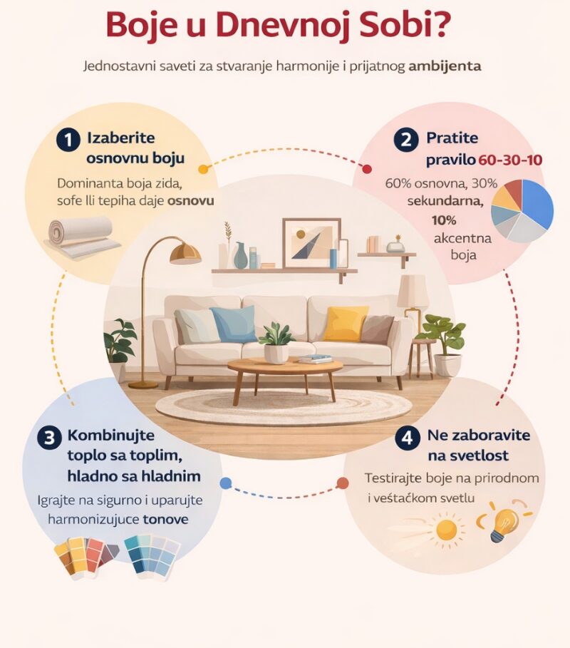 Kako kombinovati boje u denvnoj sobi/infografik